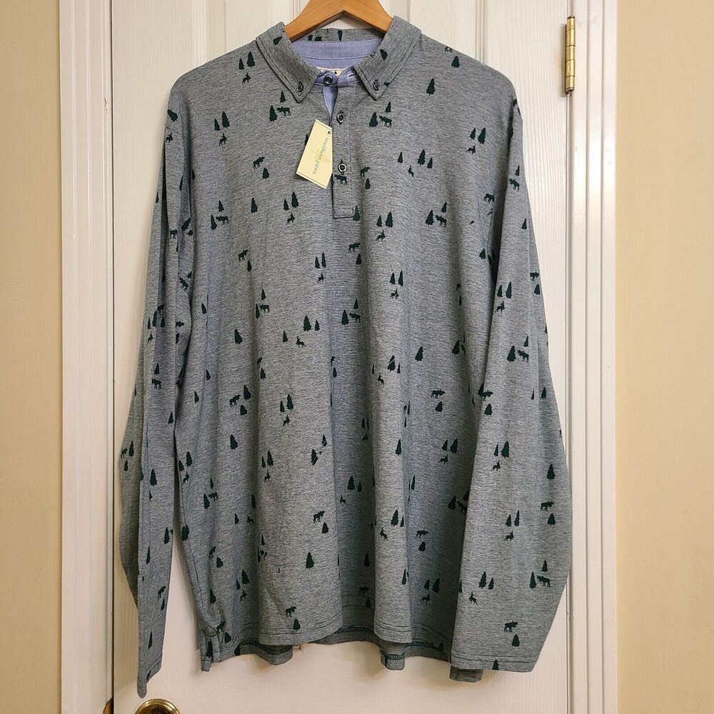 NWT Southern Pines Long Sleeve 1/4 Button Polo  Heathered Green Size XXL